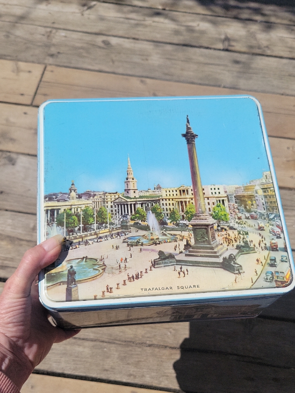 Trafalgar Square Decorative Tin Box - Light Blue Lid